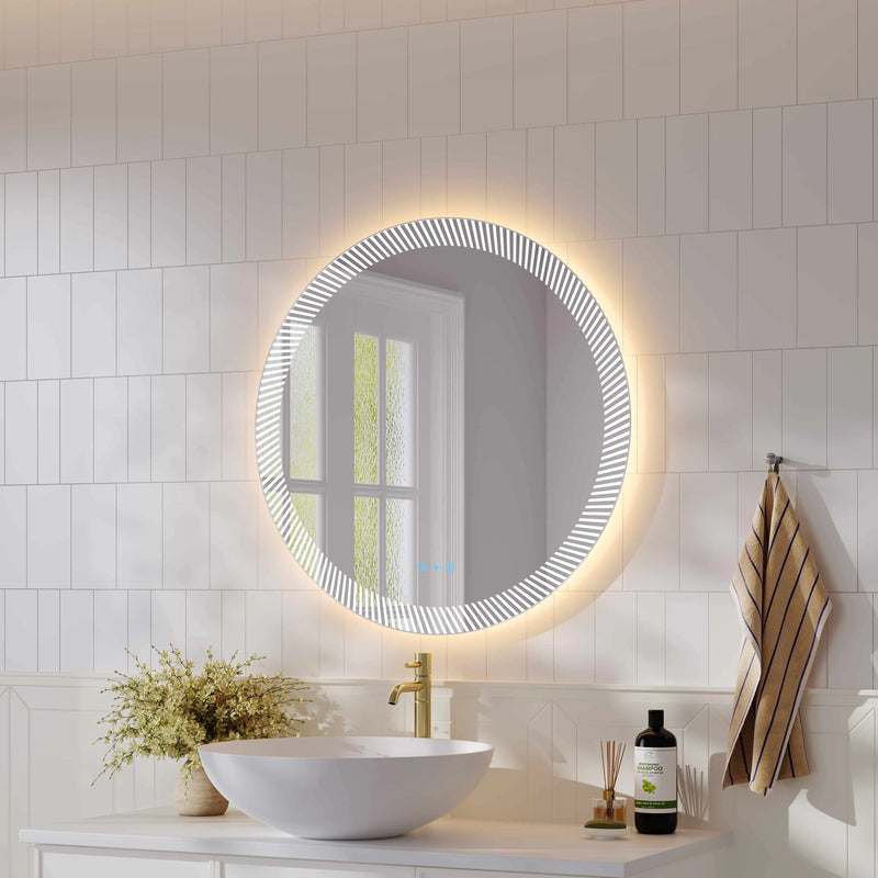 Freya 800mm LED Textured Round Mirror mercioaustralia