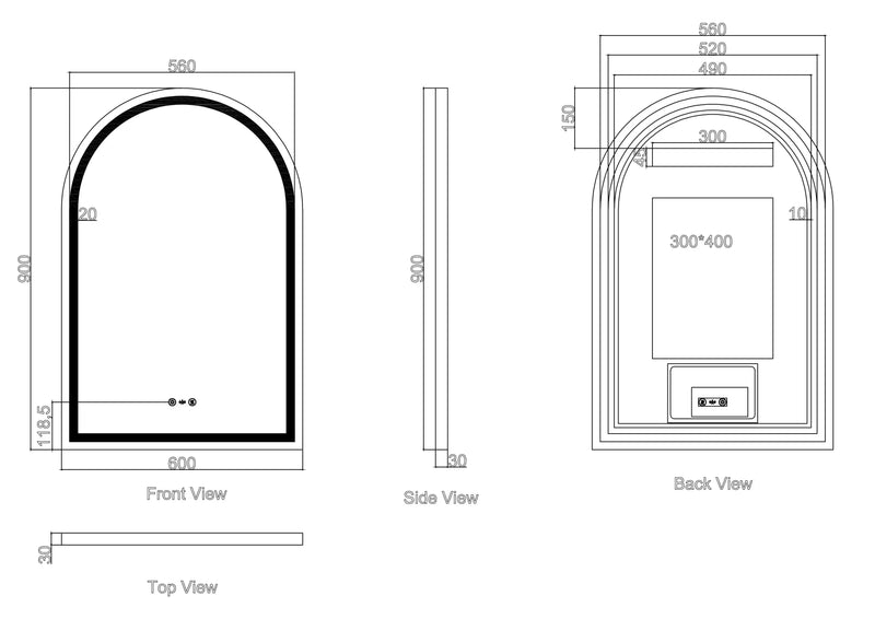 Freya 500/600×900mm LED Arch Mirror mercioaustralia