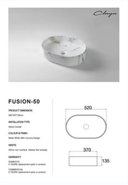 Fusion 50 Carrara Above Counter Basin – Matte White Claya