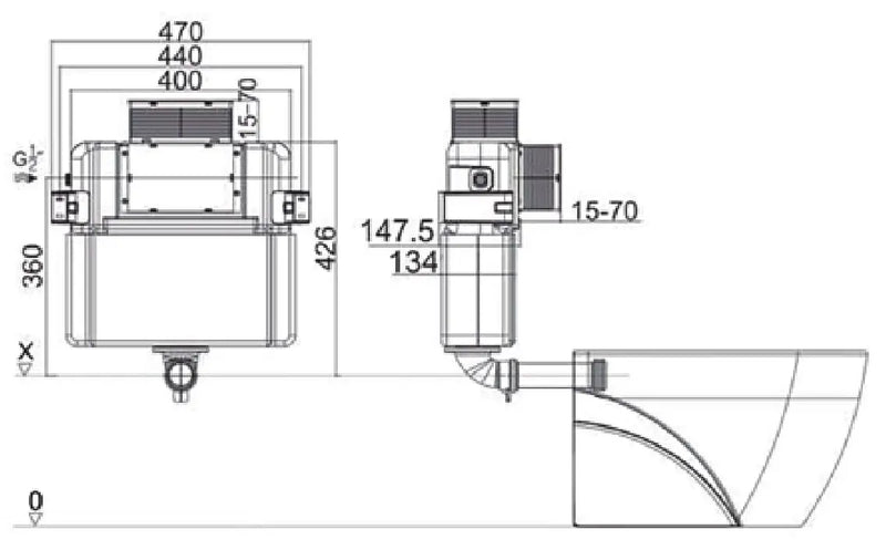 R&T Lower Level Flameless In-wall Cistern for  Floor Pan POSEIDON
