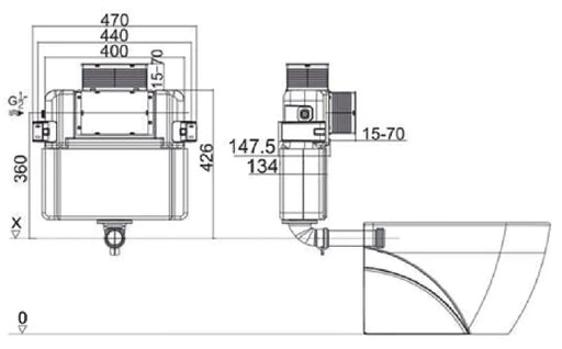 R&T Lower Level Flameless In-wall Cistern for  Floor Pan POSEIDON