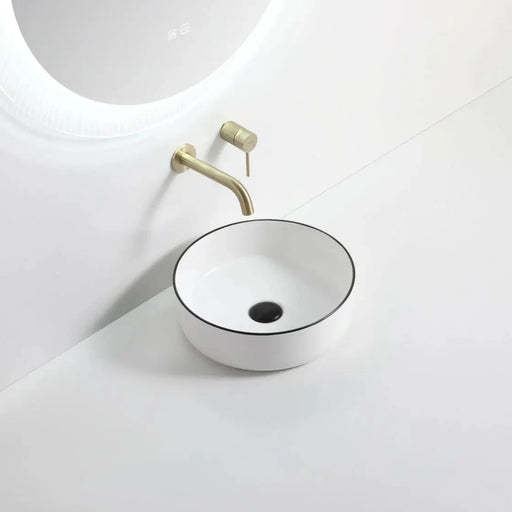 Round Gloss White Ceramic Black Rim Above Counter Basin - FIL Kitchen Bathroom