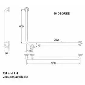 Assist Grab Rail 950*600mm Left Hand Bar 90 Degree Ambulant Accessories Special Needs Stainless Steel 304 FIL Kitchen Bathroom