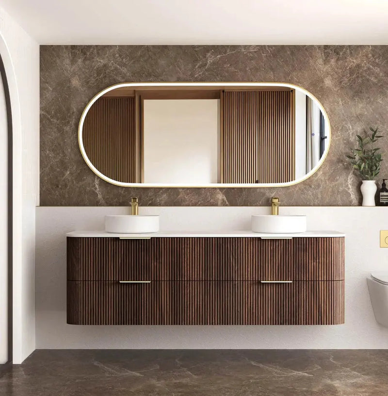HAVANA Wall Hung Fluted Curve Vanity Sable Walnut Cabinet Only (600MM/750MM/900MM/1200MM/1500MM/1800MM) - FIL Kitchen Bathroom