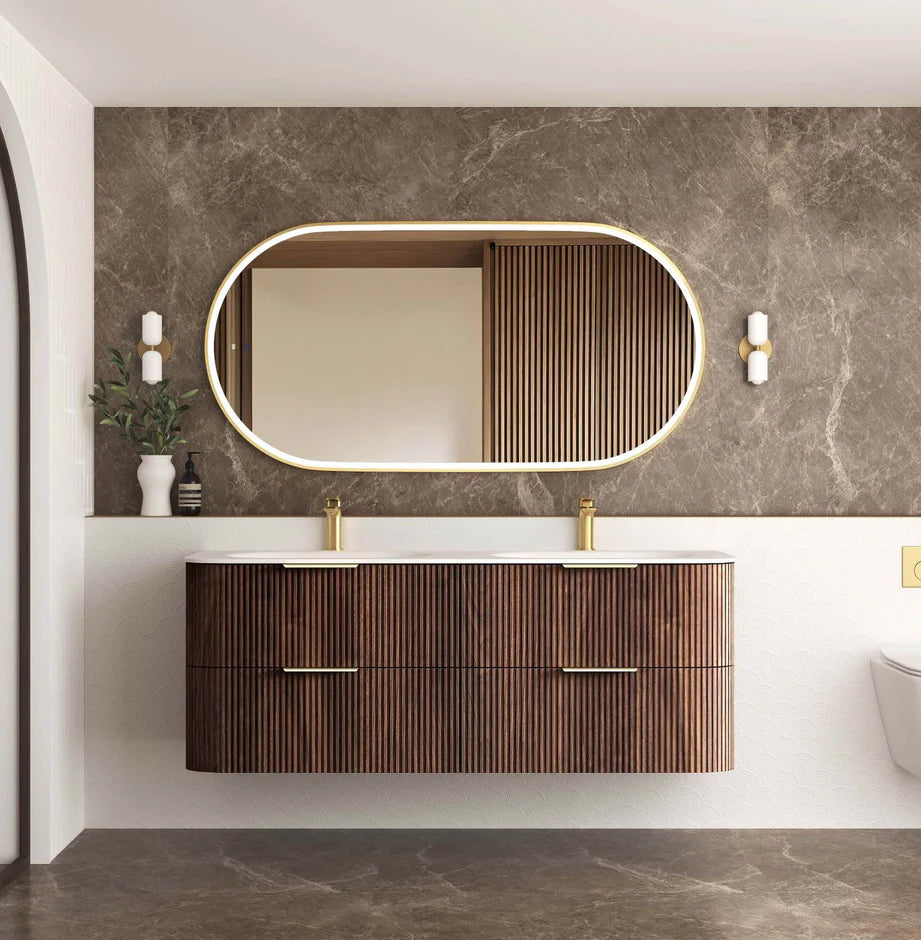 HAVANA Wall Hung Fluted Curve Vanity Sable Walnut Cabinet Only (600MM/750MM/900MM/1200MM/1500MM/1800MM)