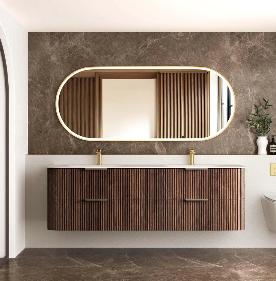 HAVANA Wall Hung Fluted Curve Vanity Sable Walnut Cabinet Only (600MM/750MM/900MM/1200MM/1500MM/1800MM)