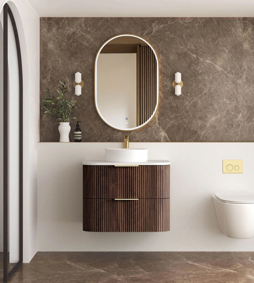HAVANA Wall Hung Fluted Curve Vanity Sable Walnut Cabinet Only (600MM/750MM/900MM/1200MM/1500MM/1800MM)