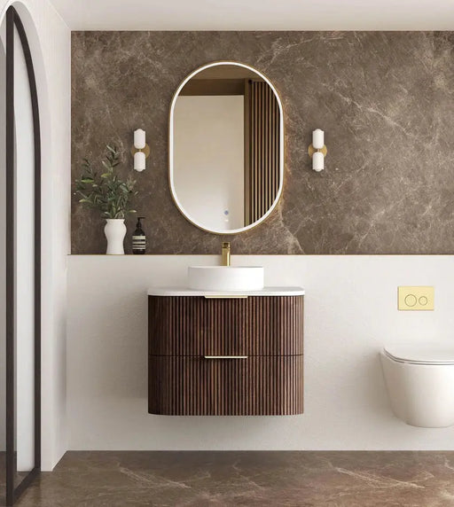 HAVANA Wall Hung Fluted Curve Vanity Sable Walnut Cabinet Only (600MM/750MM/900MM/1200MM/1500MM/1800MM) - FIL Kitchen Bathroom