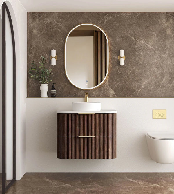 HAVANA Wall Hung Fluted Curve Vanity Sable Walnut Cabinet Only (600MM/750MM/900MM/1200MM/1500MM/1800MM)