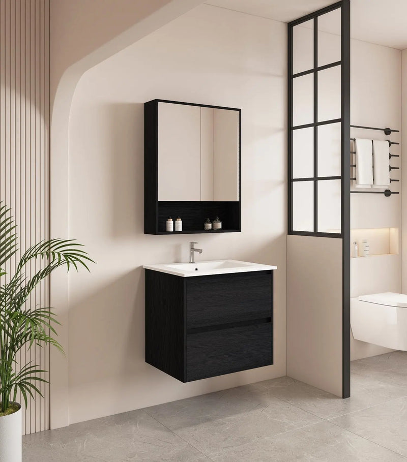 HERA 600mm Wall-Hung Vanity - Black Oak mercioaustralia