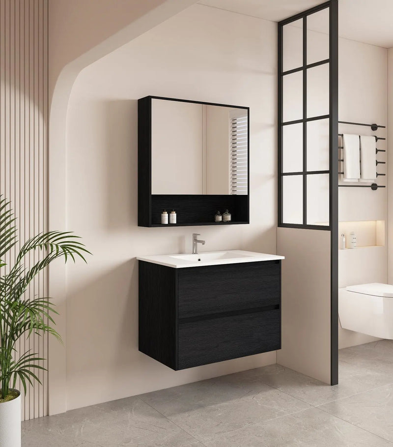 HERA 750mm Wall-Hung Vanity - Black Oak mercioaustralia