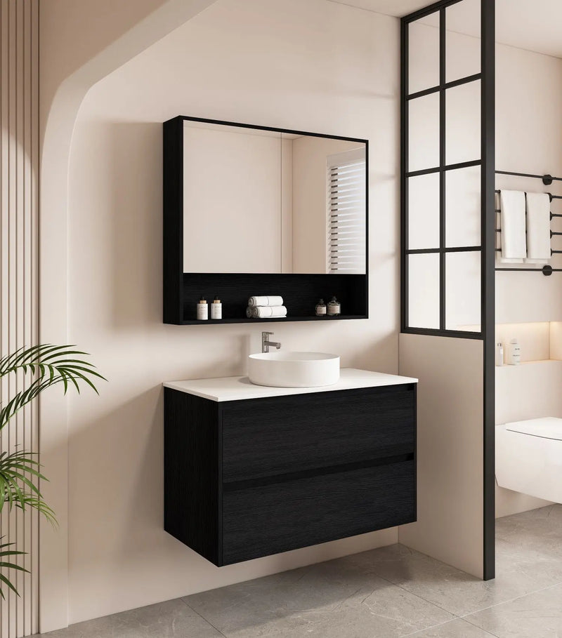 HERA 900mm Wall-Hung Vanity - Black Oak mercioaustralia
