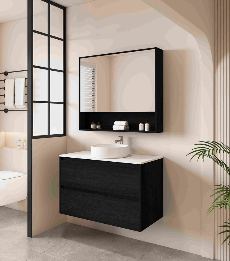 HERA 900mm Wall-Hung Vanity - Black Oak mercioaustralia