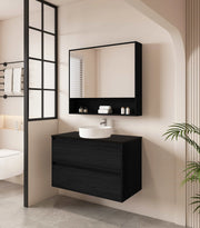 HERA 900mm Wall-Hung Vanity - Black Oak mercioaustralia