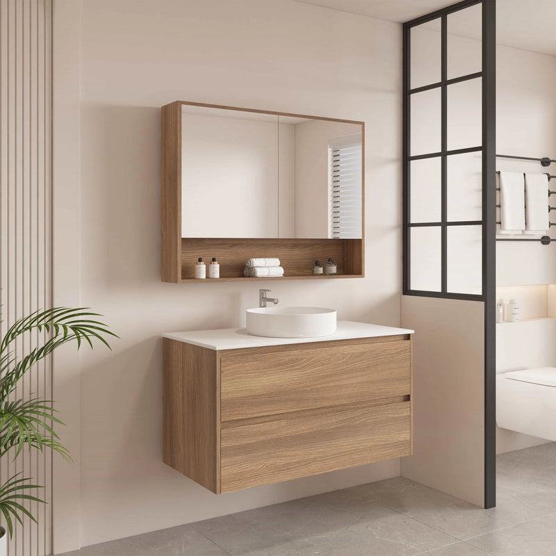 HERA 900mm Wall-Hung Vanity - Elegant  Oak mercioaustralia