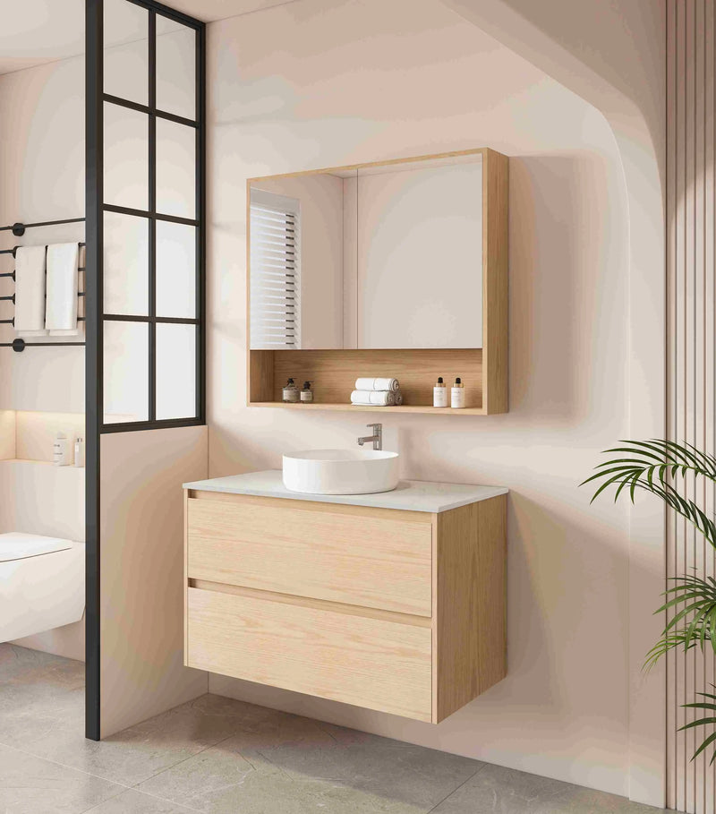 HERA 900mm Wall-Hung Vanity - Tas Oak mercioaustralia