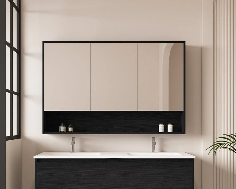 HERA 1200mm Shaving Cabinet - Black Oak - FIL Kitchen Bathroom