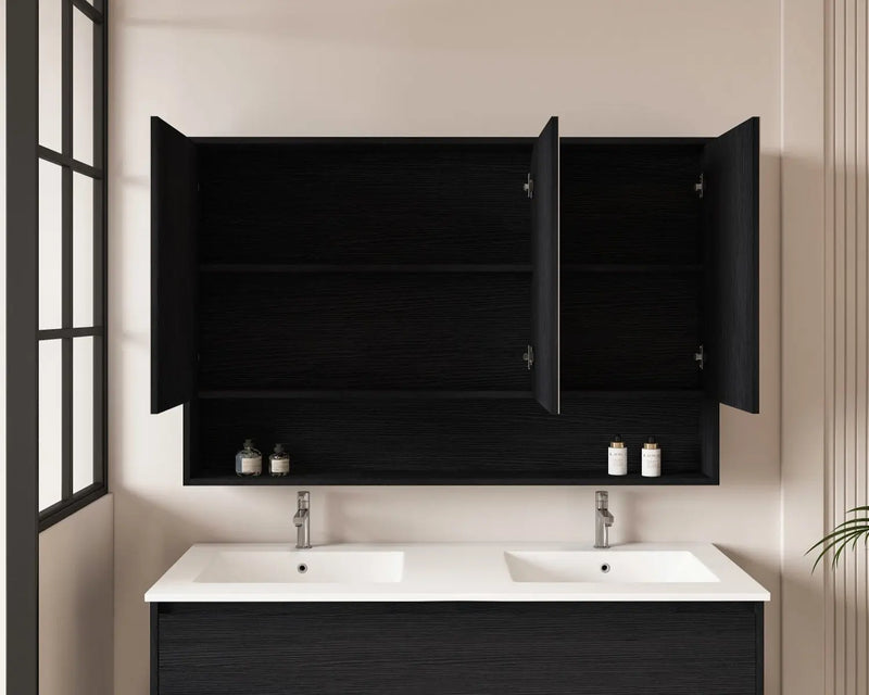 HERA 1200mm Shaving Cabinet - Black Oak - FIL Kitchen Bathroom