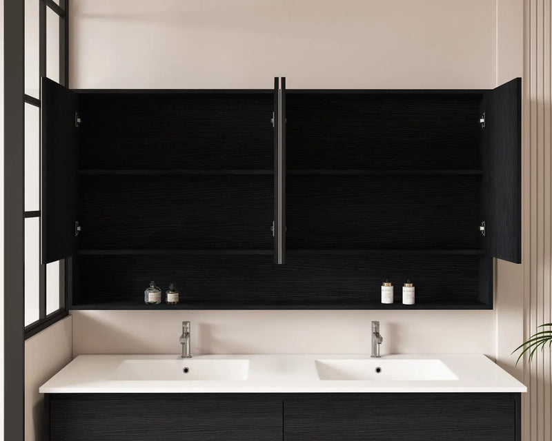 HERA 1500mm Shaving Cabinet - Black Oak - FIL Kitchen Bathroom