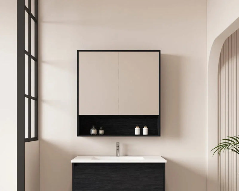 HERA 750mm Shaving Cabinet - Black Oak - FIL Kitchen Bathroom