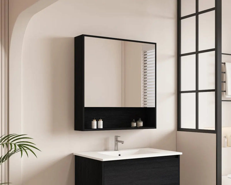 HERA 750mm Shaving Cabinet - Black Oak - FIL Kitchen Bathroom