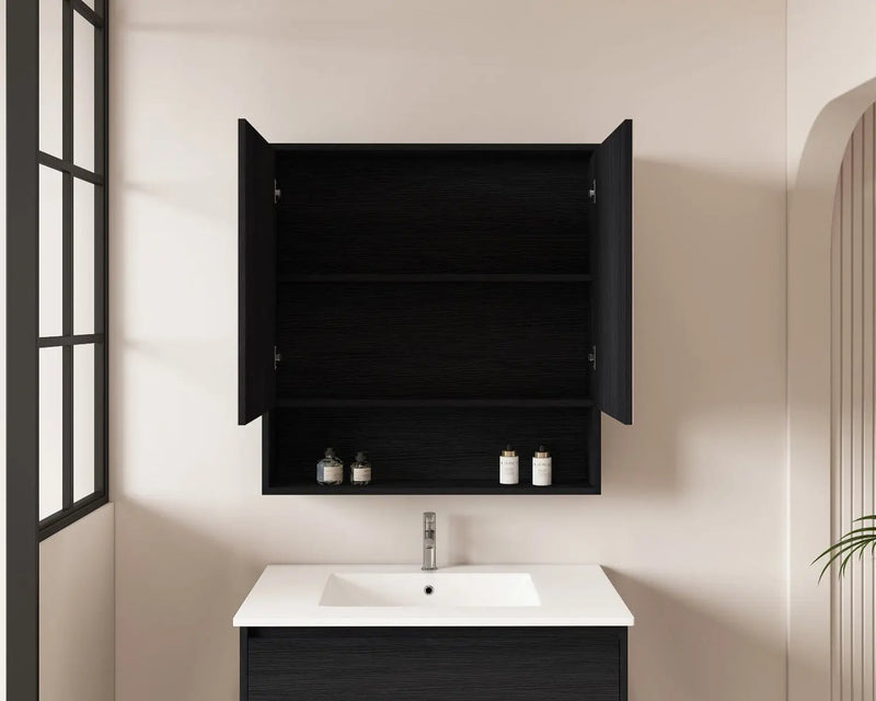 HERA 750mm Shaving Cabinet - Black Oak - FIL Kitchen Bathroom