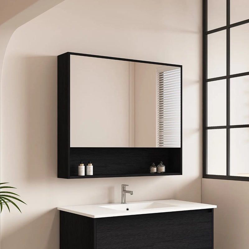 HERA 900mm Shaving Cabinet - Black Oak - FIL Kitchen Bathroom