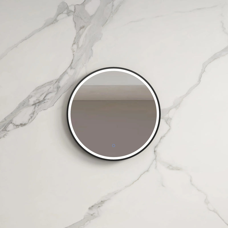 INFINITY HAMILTON ROUND LED MIRROR WITH BLACK ALUMINIUM FRAMED TRIO COLOUR 600X600MM - FIL Kitchen Bathroom