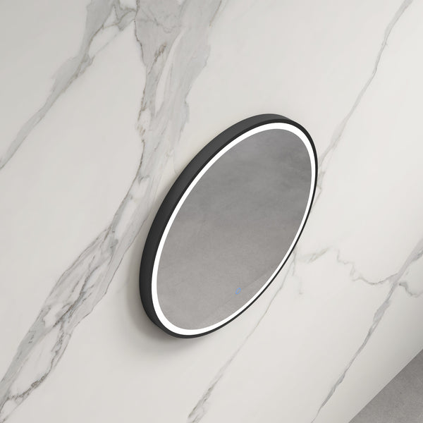 INFINITY HAMILTON ROUND LED MIRROR WITH BLACK ALUMINIUM FRAMED TRIO COLOUR 600X600MM