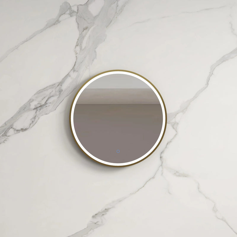 INFINITY HAMILTON ROUND LED MIRROR WITH GOLD ALUMINIUM FRAMED TRIO COLOUR 600X600MM - FIL Kitchen Bathroom