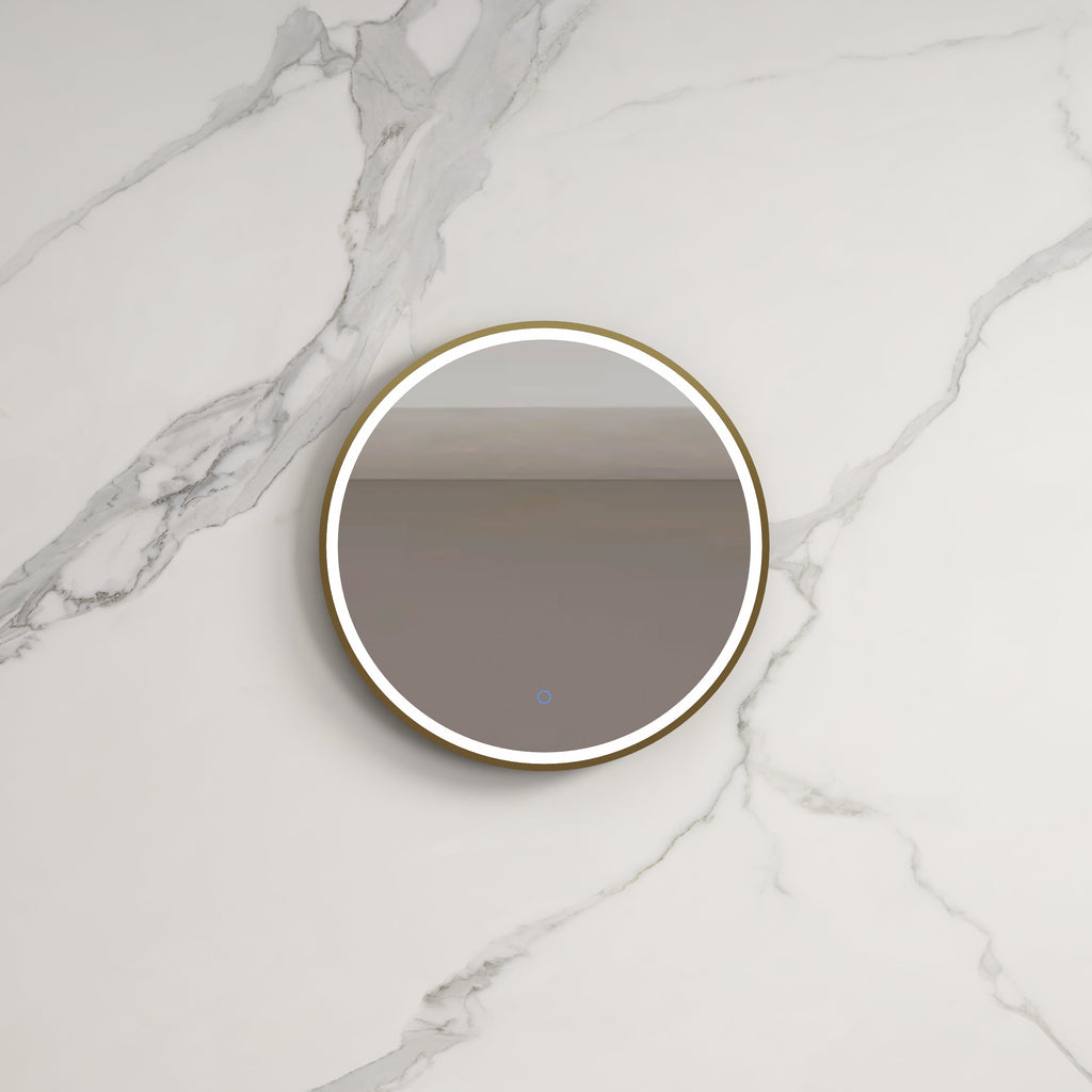 INFINITY HAMILTON ROUND LED MIRROR WITH GOLD ALUMINIUM FRAMED TRIO COLOUR 600X600MM