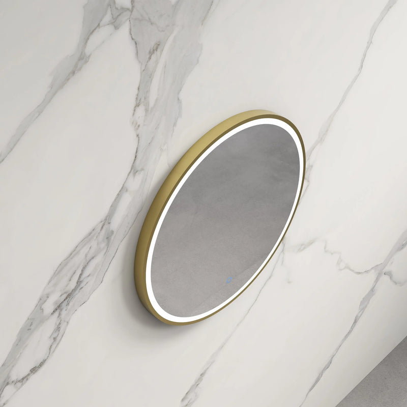 INFINITY HAMILTON ROUND LED MIRROR WITH GOLD ALUMINIUM FRAMED TRIO COLOUR 600X600MM - FIL Kitchen Bathroom