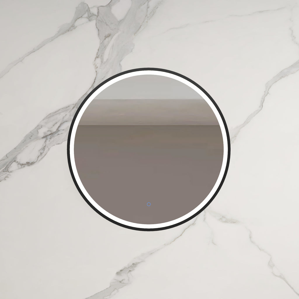 INFINITY HAMILTON ROUND LED MIRROR WITH BLACK ALUMINIUM FRAMED TRIO COLOUR 800X800MM