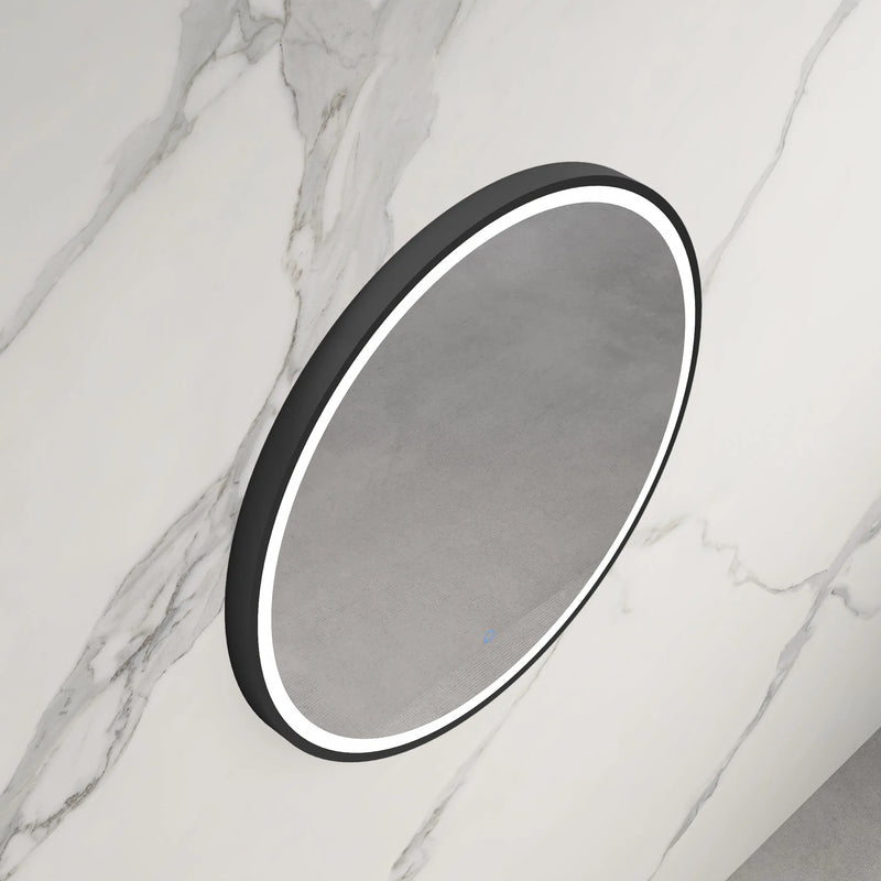 INFINITY HAMILTON ROUND LED MIRROR WITH BLACK ALUMINIUM FRAMED TRIO COLOUR 800X800MM - FIL Kitchen Bathroom