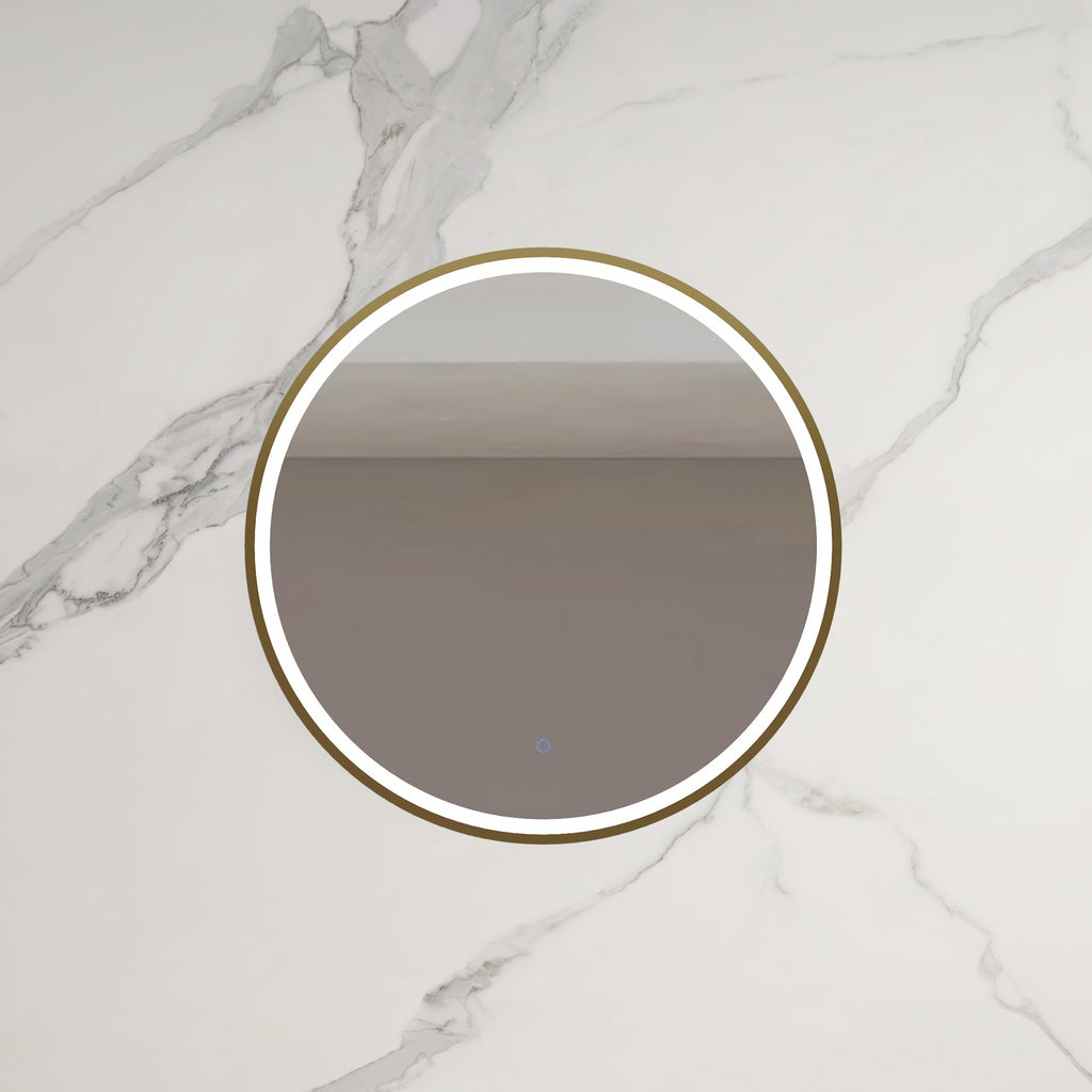 INFINITY HAMILTON ROUND LED MIRROR WITH GOLD ALUMINIUM FRAMED TRIO COLOUR 800X800MM
