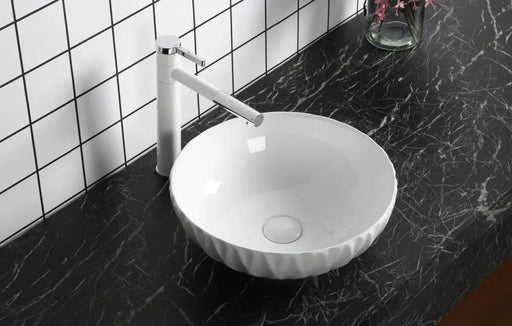 Above Counter Ceramic Textured Basin Gloss White/Matt White 400x 400x 130mm - FIL Kitchen Bathroom