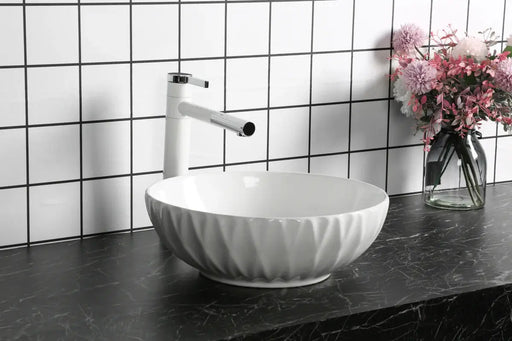Above Counter Ceramic Textured Basin Gloss White/Matt White 400x 400x 130mm - FIL Kitchen Bathroom