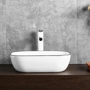 Above Counter Ceramic Basin Gloss White With Black Rim Bathroom Rectangle Basin 460x330x135mm - FIL Kitchen Bathroom