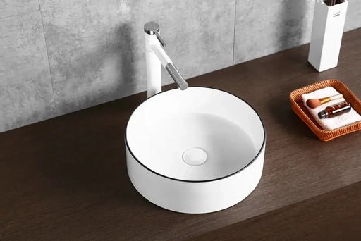 ABOVE COUNTER BASIN ROUND GLOSS WHITE / BLACK EDGE 360MM/400MM - FIL Kitchen Bathroom
