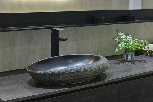Above Counter Basin Porcelain Textured Basin Black & Brown 580x370x120mm - FIL Kitchen Bathroom