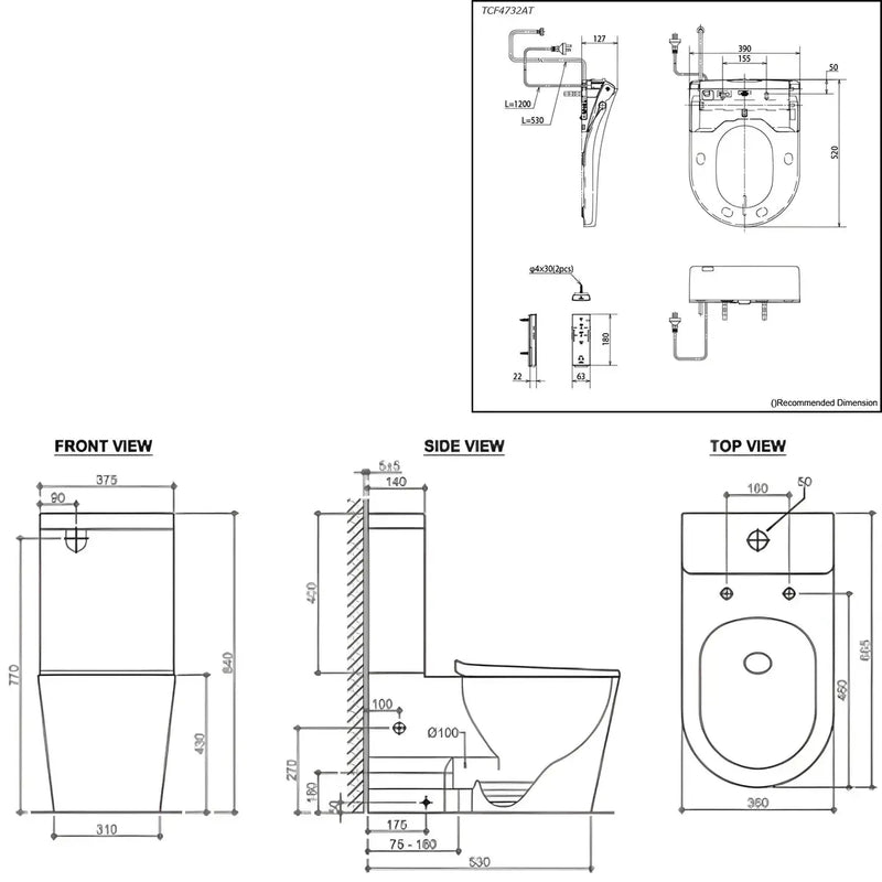 ATTICA GAIA WASHLET W/ REMOTE CONTROL AND INSPIRE TORNADO TOILET SUITE PACKAGE D-SHAPE GLOSS WHITE - FIL Kitchen Bathroom