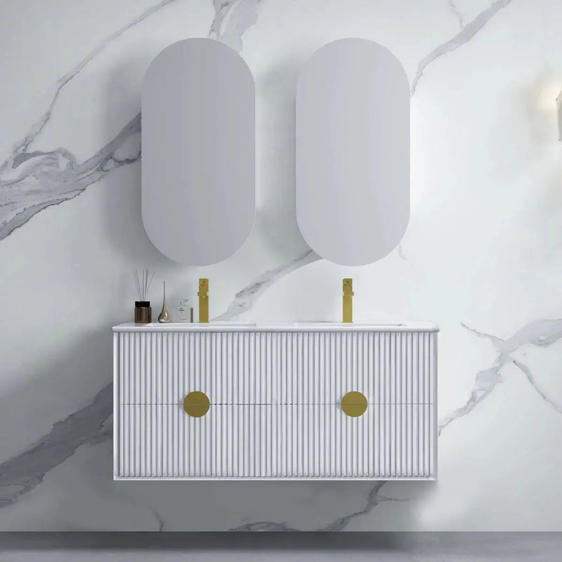 Kingo Fluted Wall Hung Vanity Matte White 1200mm/1500mm - FIL Kitchen Bathroom