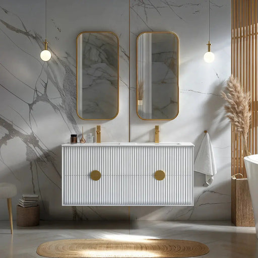 Kingo Fluted Wall Hung Vanity Matte White 1200mm/1500mm - FIL Kitchen Bathroom