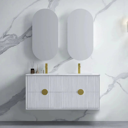 Kingo Fluted Wall Hung Vanity Matte White 1200mm/1500mm - FIL Kitchen Bathroom