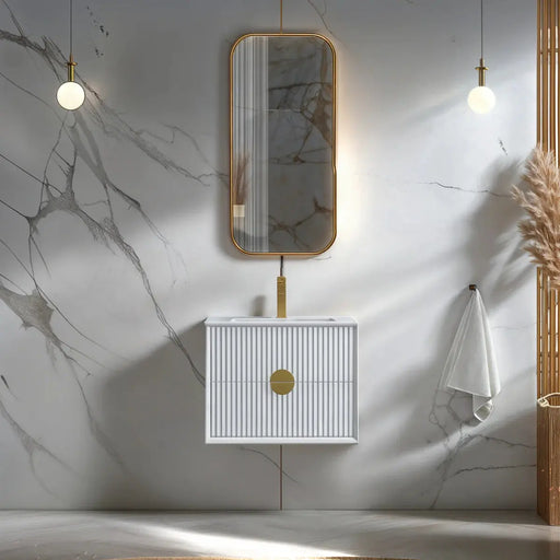 Kingo Fluted Wall Hung Vanity Matte White 600mm/750mm/900mm - FIL Kitchen Bathroom