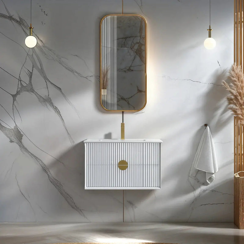 Kingo Fluted Wall Hung Vanity Matte White 600mm/750mm/900mm - FIL Kitchen Bathroom