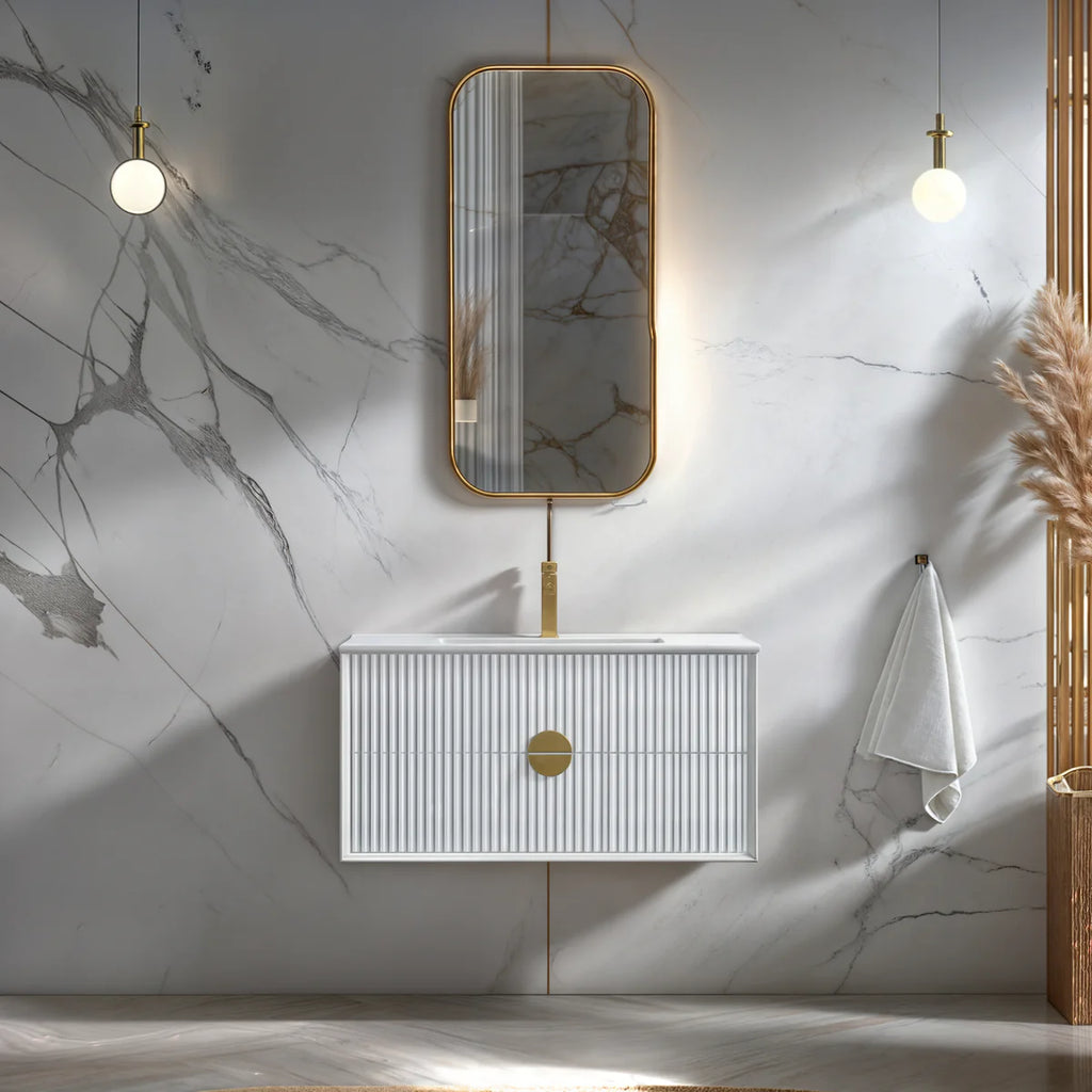 Kingo Fluted Wall Hung Vanity Matte White 600mm/750mm/900mm
