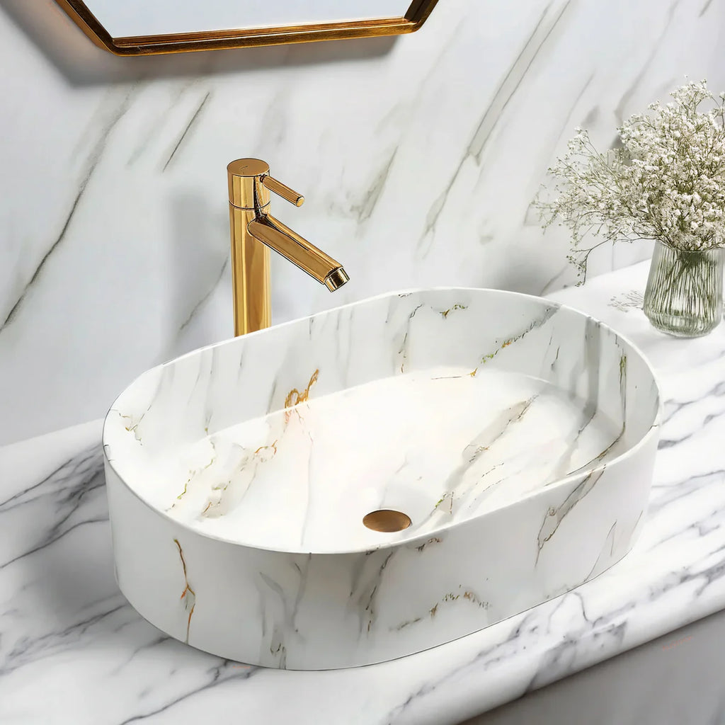 Above Counter Ceramic Basin Matte White Carrara 500x 350x 120mm