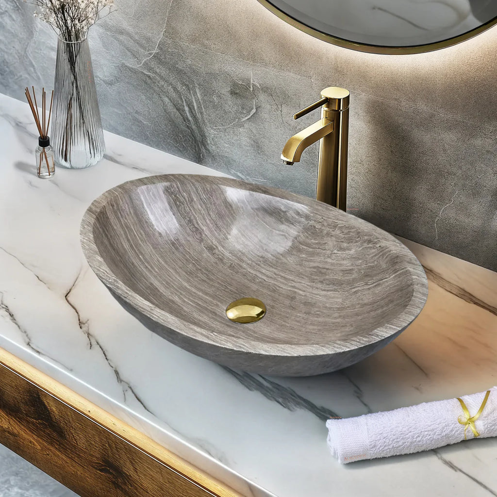Above Counter Natural Stone Basin Antique Grey Marble 500x 350x 150mm