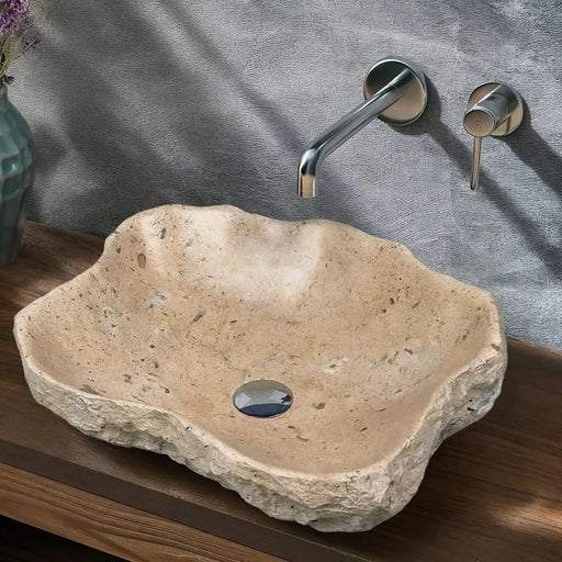 Above Counter Natural Stone Raw Edge Basin Beige Speckle 500x 380x 150mm - FIL Kitchen Bathroom